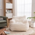thumbnail image 1 of Soft Teddy Fabric Bean Bag Chair, Tufted Foam Floor Sofa for Adults, Cozy Lounge Seat for Gaming, Reading, Watching TV in Living Room or Bedroom (Ivory White), 1 of 7
