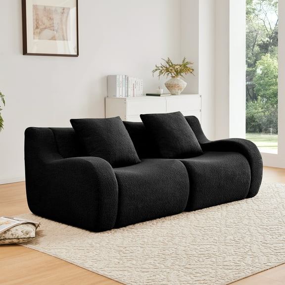Soft Teddy Fabric Boneless Sofa, No Assembly Required, Streamlined Design, Anti-Slip Design, 32D High Density Sponge, Fits Living Rooms, Bedrooms, Black