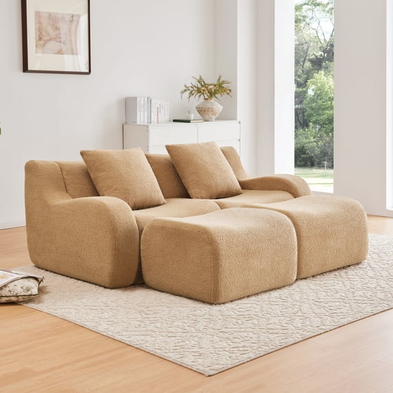 Sponge Labour Soft Teddy Fabric Boneless Sofa,No Assembly Required Streamlined Design ...
