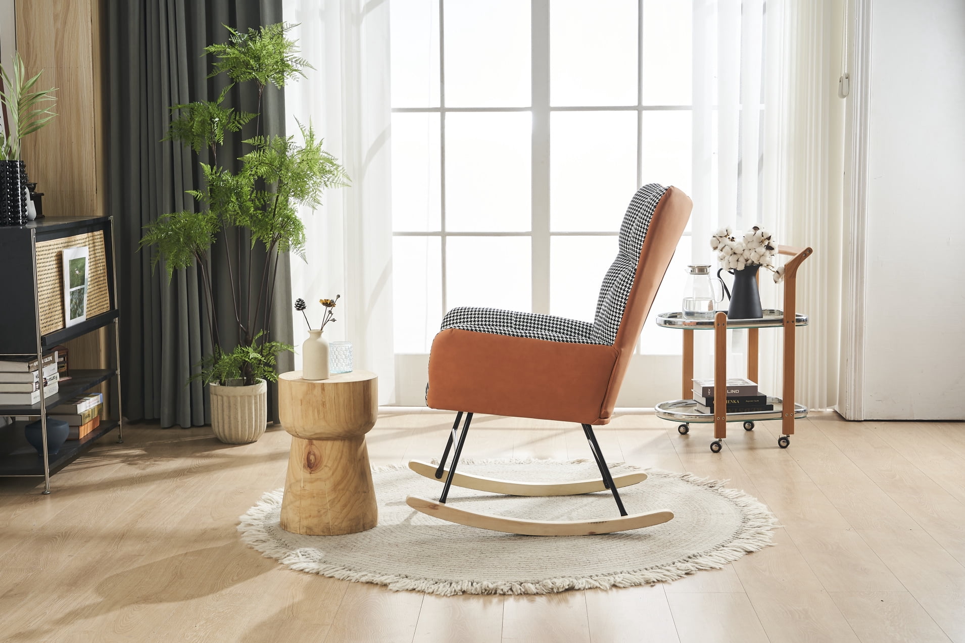 Soft Teddy Fabric Rocking Chair, Upholstered Glider Chair with High ...