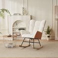 thumbnail image 1 of Soft Teddy Fabric Rocking Chair, Upholstered Glider Chair with High Backrest and Wooden Legs, Nap Armchair for Nursery Living Room Bedroom Balcony, White+Orange, 1 of 8