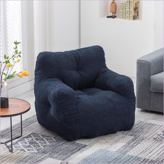 Soft Teddy Fabric Tufted Bean Bag Chair  Dark Blue | Teddy | 39.37 Length