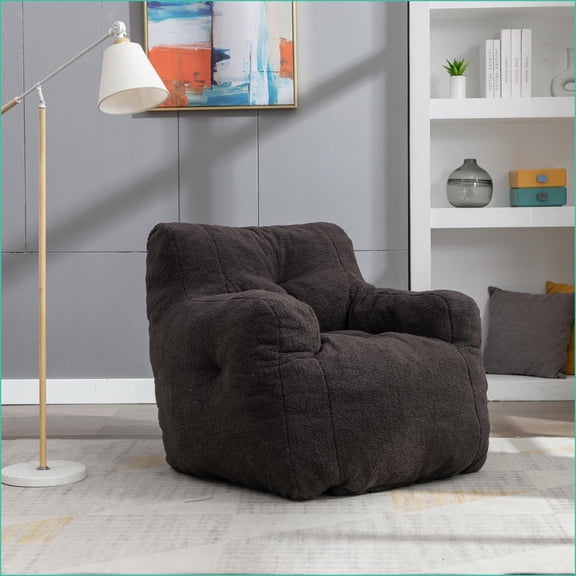 Soft Teddy Fabric Tufted Foam Bean Bag Chair for Adults & Kids | Teddy | Dark Gray
