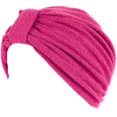thumbnail image 1 of soft terry cloth turban head cover with reversible knot or button front - hot pink, 1 of 3