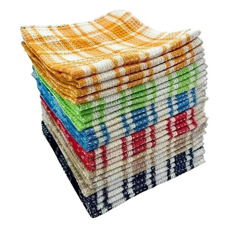 Soft Textiles 100% Cotton Waffle Weave Kitchen Dish Cloths, Soft and Absorbent Waffle Towels, Waffle Hand & Knit Towels for Washing, Drying, Cleaning, Machine Washable, Six Color, 13x13 Inch, 24 Pack