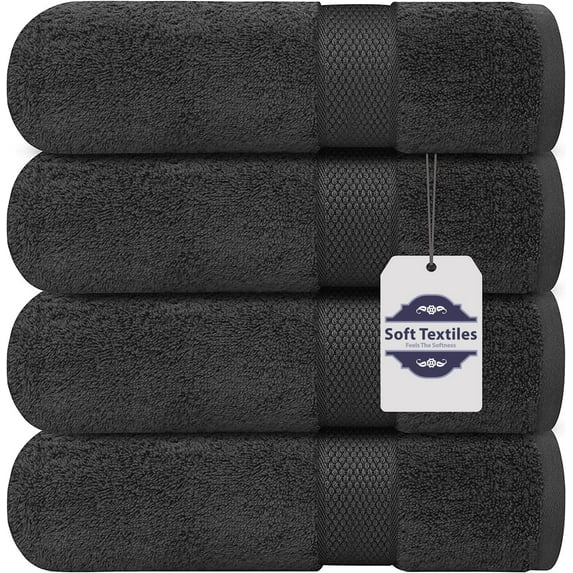 Soft Textiles Bath Towels Set of 4 – 100% Cotton Grey Bath Towels 27 x 54 Inches, Soft & Absorbent Body Towels for Bathroom, Spa & Gym, Quick Drying Luxury Towels for Shower & Everyday Use (Black)