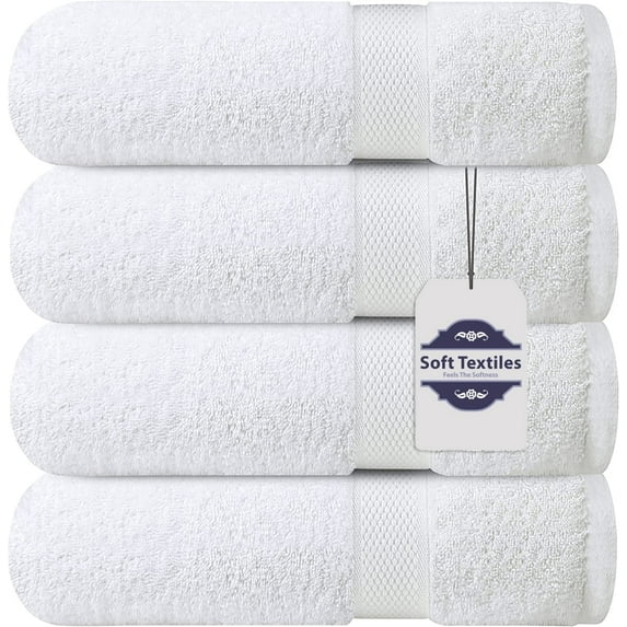 Soft Textiles Bath Towels Set of 4 – 100% Cotton White Bath Towels 27 x 54 Inches, Soft & Absorbent Body Towels for Bathroom, Spa & Gym, Quick Drying Luxury Towels for Shower & Everyday Use