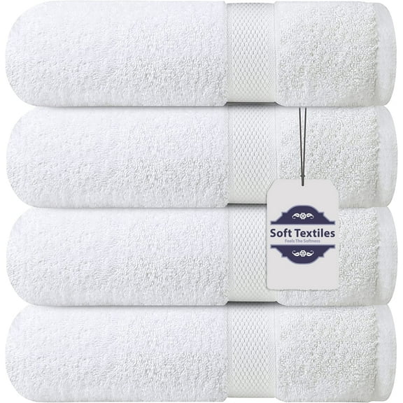 Soft Textiles Bath Towels Set of 4 – 100% Cotton White Bath Towels 27 x 54 Inches, Soft & Absorbent Body Towels for Bathroom, Spa & Gym, Quick Drying Luxury Towels for Shower & Everyday Use