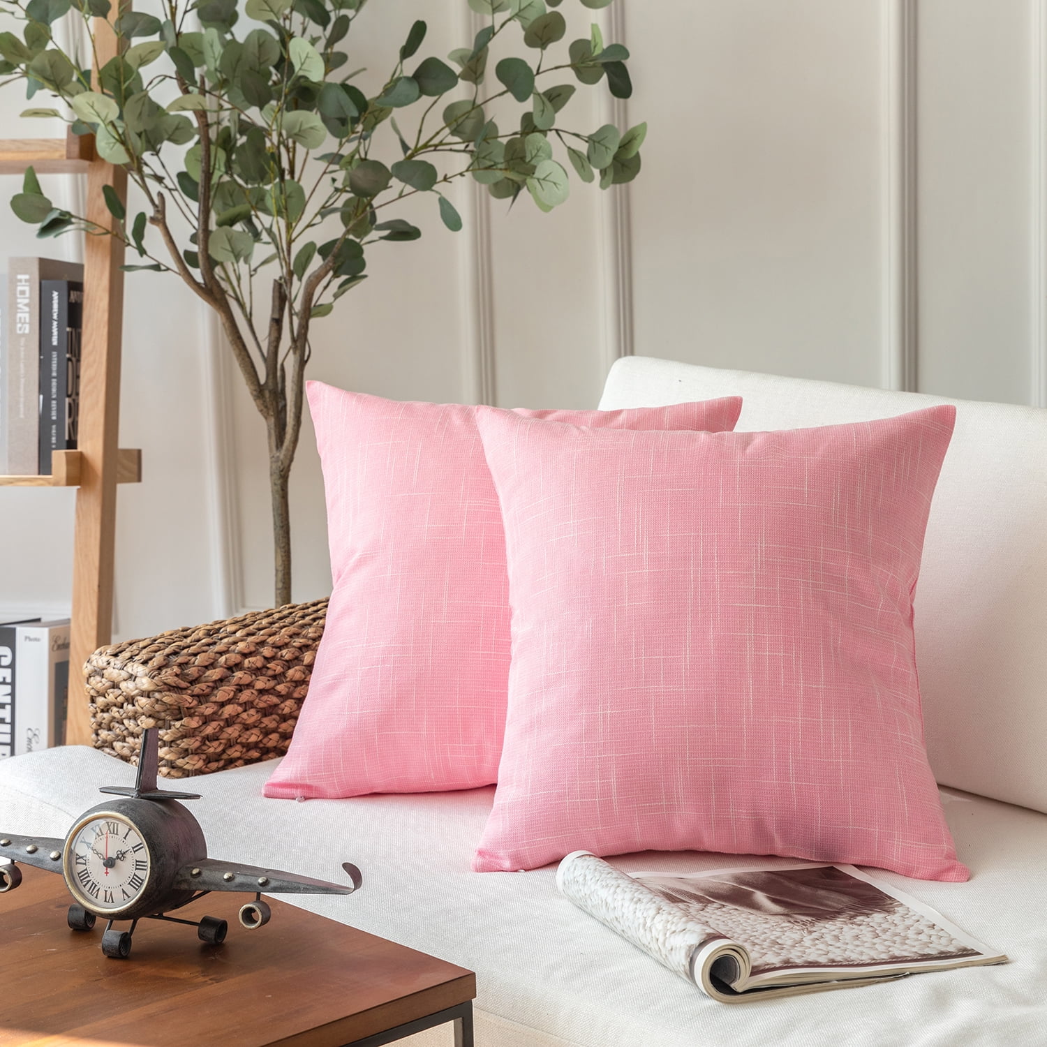 Soft Textured Linen Burlap Series Decorative Throw Pillow Covers, 20" x