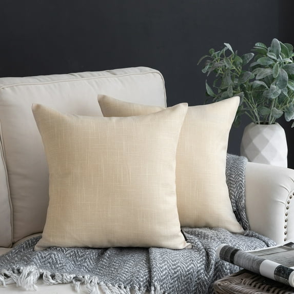 Soft Textured Linen Burlap Series Decorative Throw Pillow Covers, 22" x 22", Beige, Set of 2