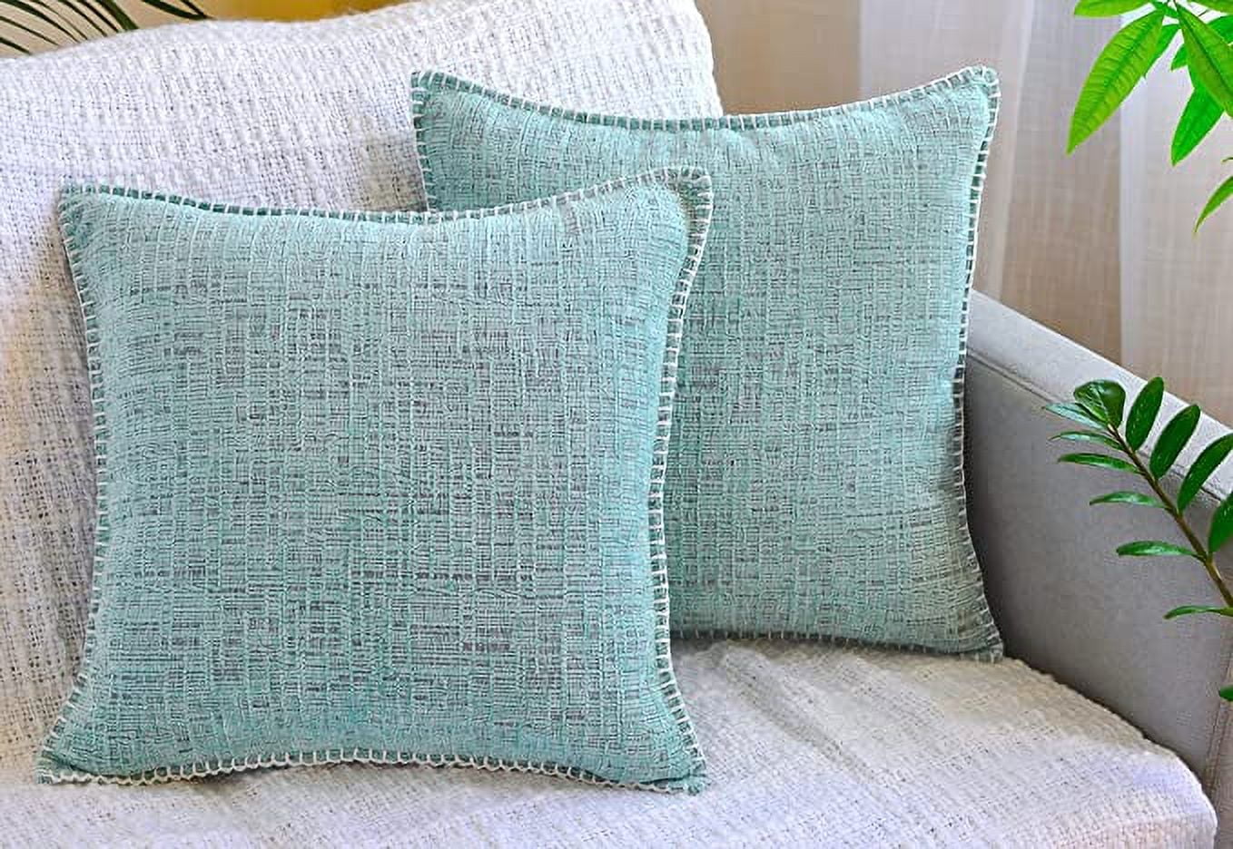 20x20 Inch Light Turquoise Chenille Throw Pillow Covers Set of