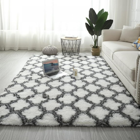 Soft Thick Area Rugs Geometric Design Shaggy Non-Slip Floor Mats Rugs Long Plush Fluffy Carpets for Living Room Bedroom Playing Room