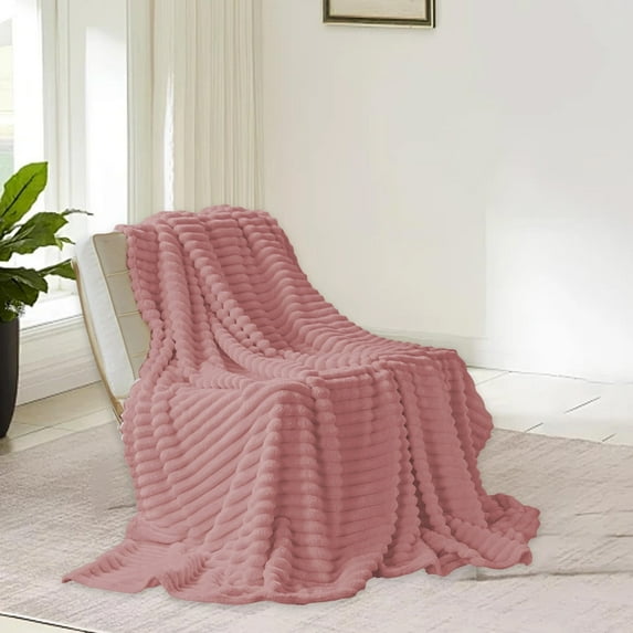 Soft & Thick Double Layer Raschel Blanket | 70x100 Inch Winter Throw for Bed & Sofa | Cozy Striped Fleece Blanket in Multiple Colors | Lightweight & Warm Home Decor