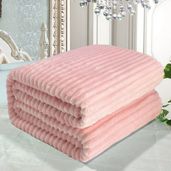 Soft & Thick Double Layer Raschel Blanket | Pink Polyester Throw for Bed & Sofa | 70x100cm Cozy Winter Blanket