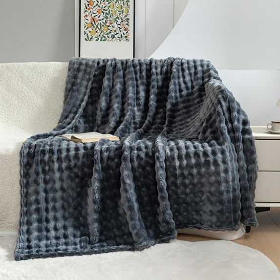 Soft Thick Fleece Blanket | 70x100cm (27.55×39.37in) | Ultra-Cozy Throw for Bed, Sofa & Nap | Polyester Material | Striped Design | Available in Pink, Khaki, Gray, White, Blue