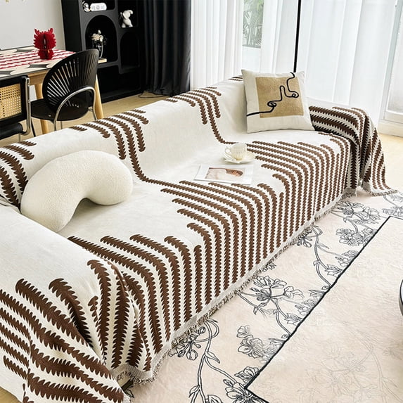 Soft Thick Non Slip Couch Cover 70.86x35.43 Inch, Pet Friendly Furniture Protector, Sofa Covers Washable Sectional with Tassel, Line Pattern Slipcovers(1pcs, Brown)