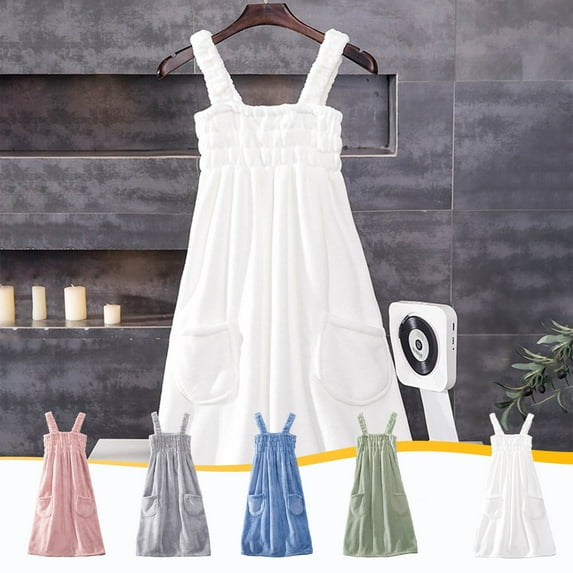 Soft & Thick Women's Fleece Bath Wrap Skirt with Pockets - 39 Inch Absorbent Spa Towel with Adjustable Straps for Shower, Pool, Beach, Travel - Cozy Polyester Bathrobe for Women