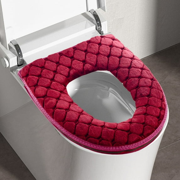 Soft Thickened Washable Toilet Seat Cushion Cover with Handle, Plush Bathroom Mat for Comfort and Hygiene, Multiple Colors