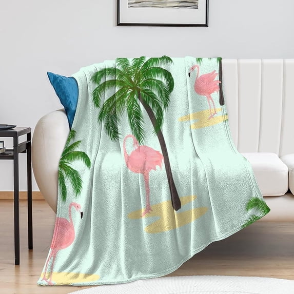 Soft Throw Blanket Compatible with Flamingos and Palm Trees, Cute Decoration Lightweight Flannel Fleece Blanket for Men Women Couch Bed Sofa Travel Camping, 30x40 Inches