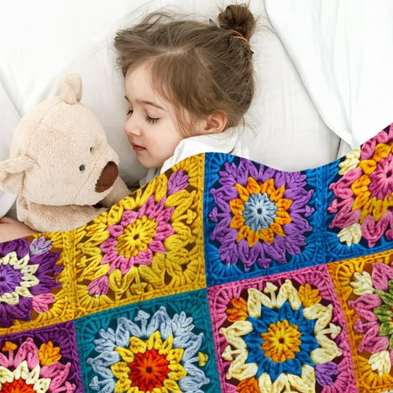 Soft Throw Blanket - Warm All-Season Lightweight Throw Blanket for Sofa, Bed, Office, Camping or Travel, 40"x50", Patchwork of Colorful Floral