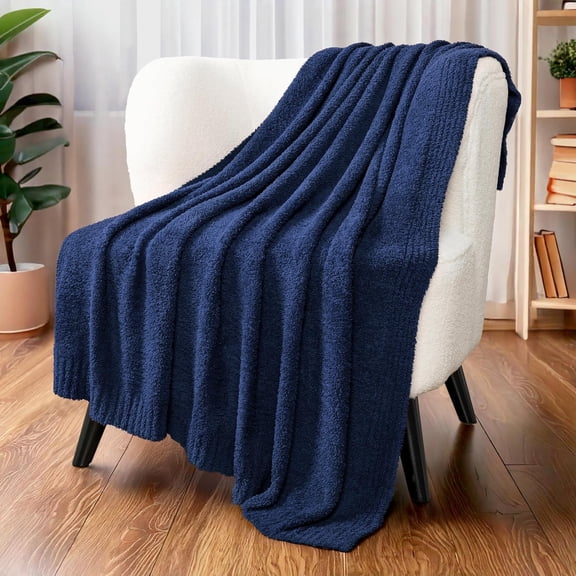Soft Throw Blanket for Couch, Fluffy Cozy Lightweight Navy Blue Blanket, Fuzzy Warm Knit Blanket for Bed Sofa, Dark Blue, 50x60