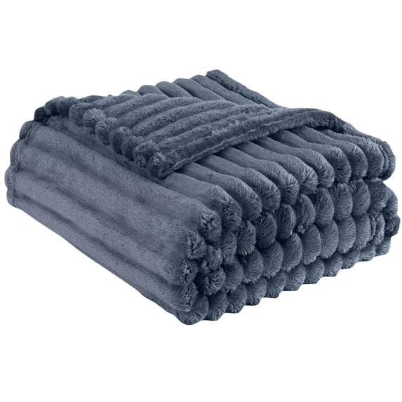 Soft Throw Blankets for Couch, 70X100 In, Faux Throw Blankets, Ribbed Tufting, Winter Naps, Muted Blue, 1 Pc