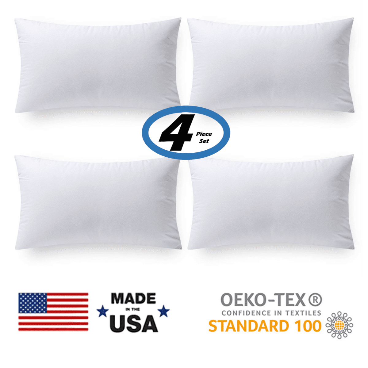  Pack of 4 Pal Fabric 18x18 Soft Microfiber White Square Pillow  Insert for Sofa Form Cushion Sham or Decorative Pillow Made in USA (18x18)  : Home & Kitchen
