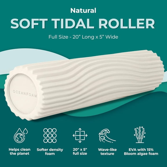 Soft Tidal Roller (Natural) - Low Density Foam Roller for Physical Therapy, Back Pain, Exercise & Stretching - Wave Textured - Yoga, Athletics, & Wellness - Full Size, 20" x 5"