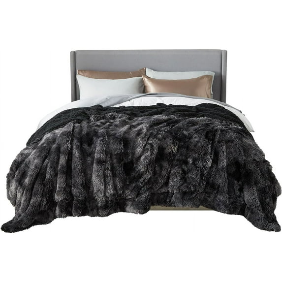Soft Tie Dye Black Blankets Queen Size for Bed, Fluffy Fuzzy Blankets for Full Queen Bed, Cozy Plush Sherpa Fleece Faux Fur Blanket for Winter, Thick Warm Blanket Gifts for Women, Men, 90x90