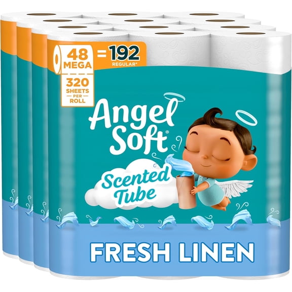 Soft Toilet Paper with Fresh Linen Scented Tube, 48 Mega Rolls = 192 Regular Rolls, Soft and Strong Toilet Tissue