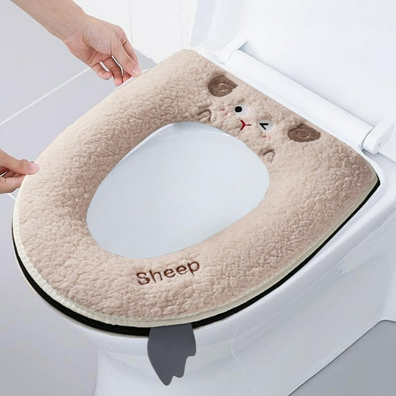 Soft Toilet Seat Cover with Zipper, Absorbent Bath Mat, Non-Slip Toilet Lid Cover, Easy to Clean, Machine Washable, for Bathroom Decor, Standard Size(Khaki)