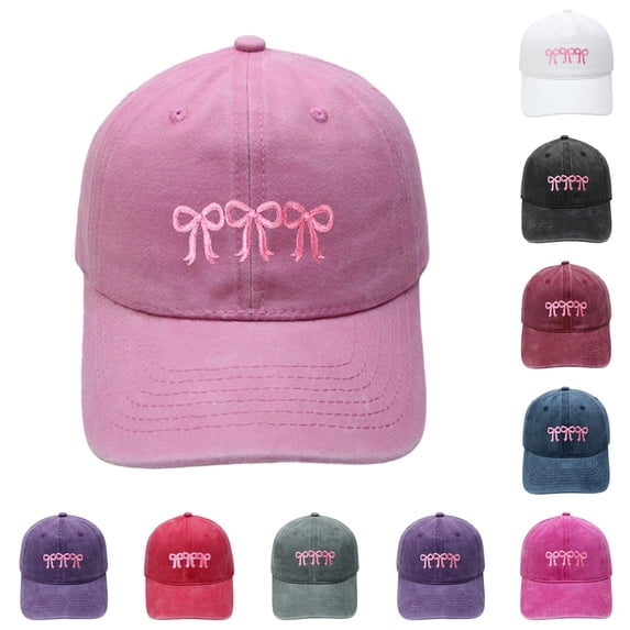 Soft Top Baseball Cap with Bowknot Embroidery Washed Distressed Visor Hat for And Sun And Casual Outdoor Style Driving Hat Women
