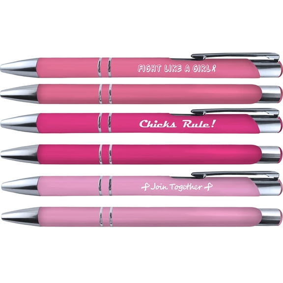 Greeting Pen Breast Cancer Awareness Pens- Soft Touch, 3 Design 6 Pen Set 36082