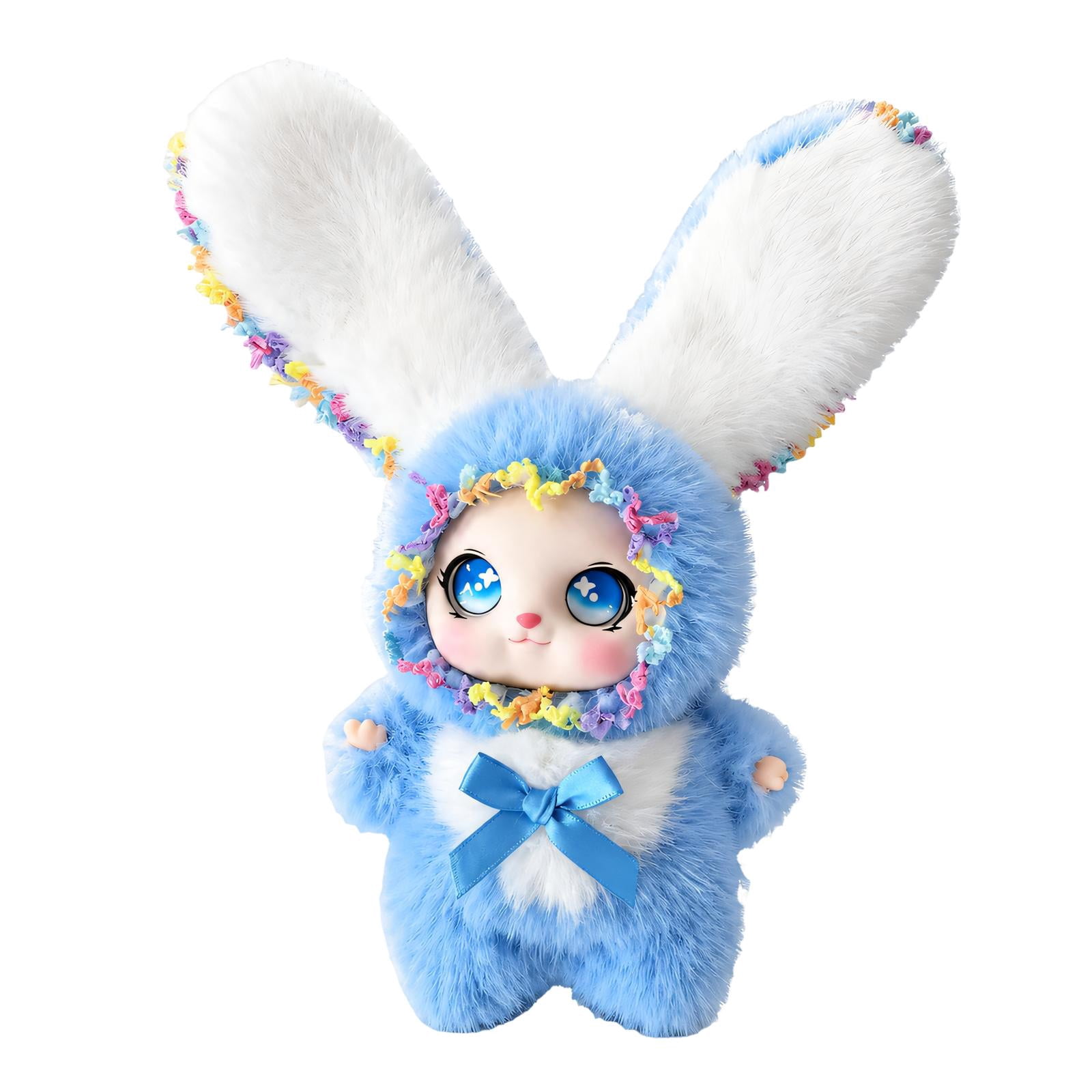 Metallic Feel Soft-Touch Keychain Charm with Long-Eared Doll Styling, Multicolor Face ...