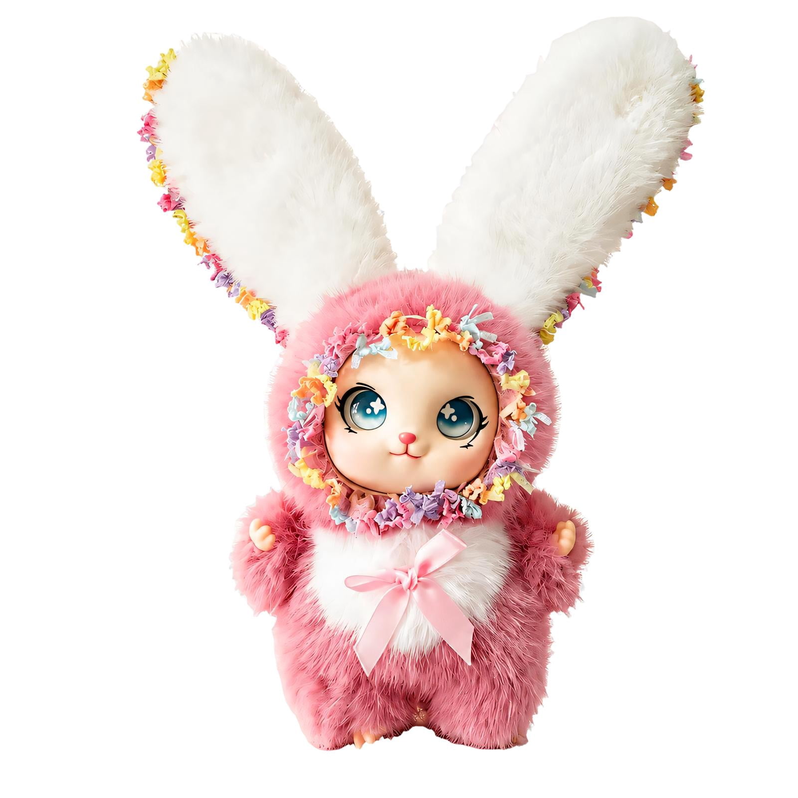 Metallic Feel Soft-Touch Keychain Charm with Long-Eared Doll Styling, Multicolor Face ...