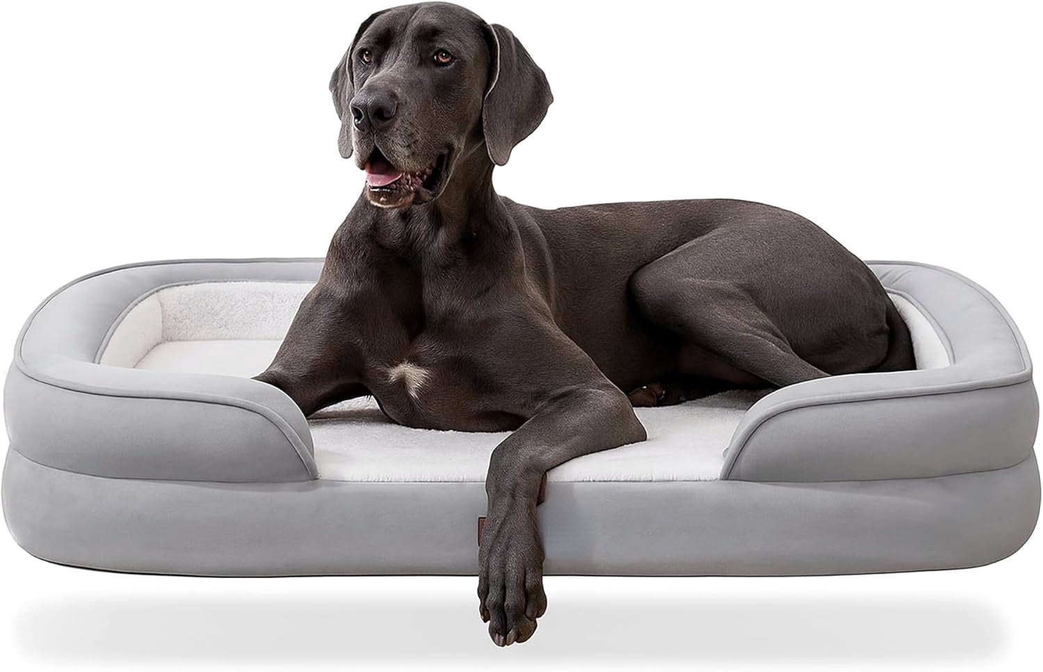 Soft Touch Orthopedic XL Dog Bed in Grey with Faux Fur and Foam Filling