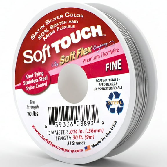 Soft Flex 21-Strand Fine Beading Wire, STW, Satin Silver, 0.014" x 30ft