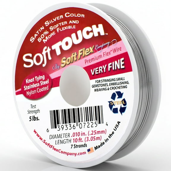 Soft Flex 7-Strand Very Fine Beading Wire, STW, Satin Silver, 0.010 x 10ft
