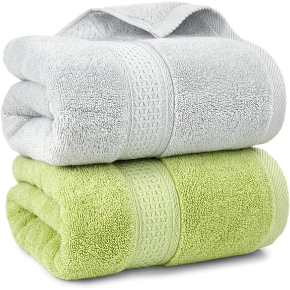 Soft Towels Bath Shower Towel Set for Body Drying Thick and Highly Absorbent Bathroom Towels (Grayish-White & Fresh-Green)