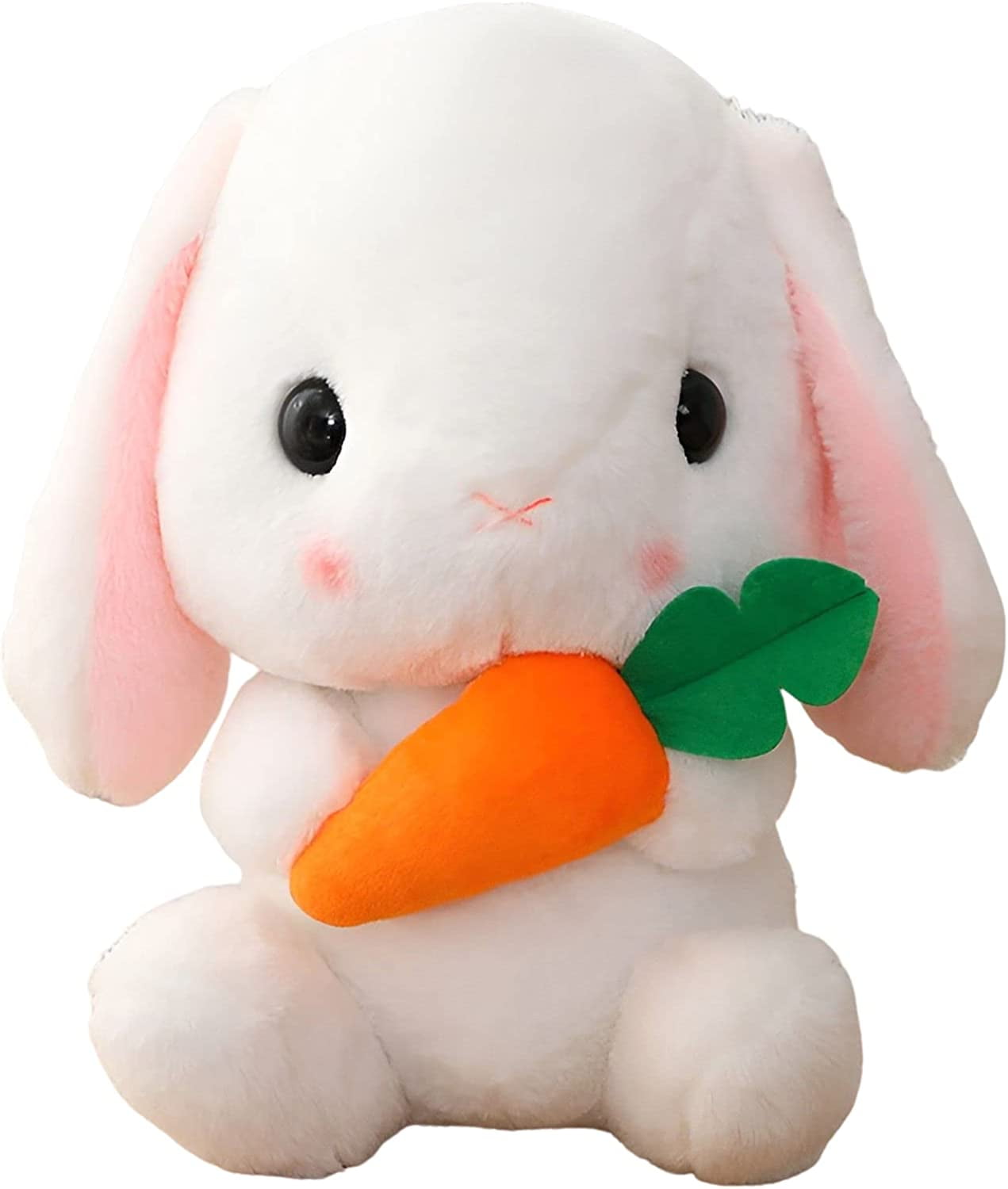Soft Toy - Sitting Lop Eared Rabbit, Easter White Rabbit Stuffed Bunny Animal with Carrot Soft Lovely Realistic Long-Eared Standing Pink Plush Toys (White-Carrot,12.5in/32cm)
