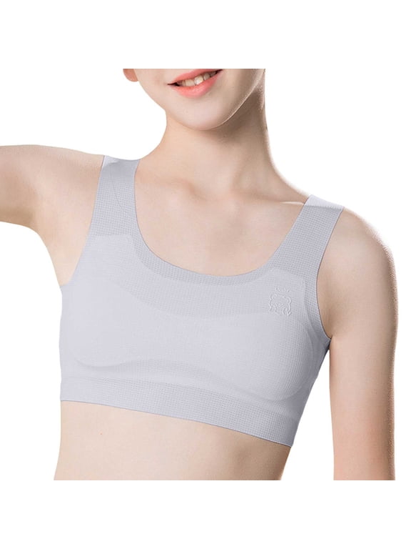 Soft Training Bras for Girls, Crop Top Bra First Bra with Adjustable Straps - No Pads, Chest Double Lined Blue 12-15Y