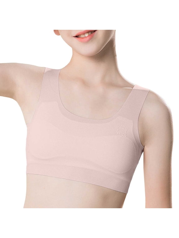 Soft Training Bras for Girls, Crop Top Bra First Bra with Adjustable Straps - No Pads, Chest Double Lined Pink 10-13Y