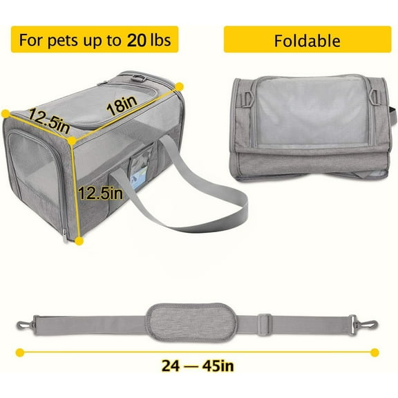 Soft Travel Pet Carrier for Large Cats & Small Dogs, Spacious &  Grey Carrier