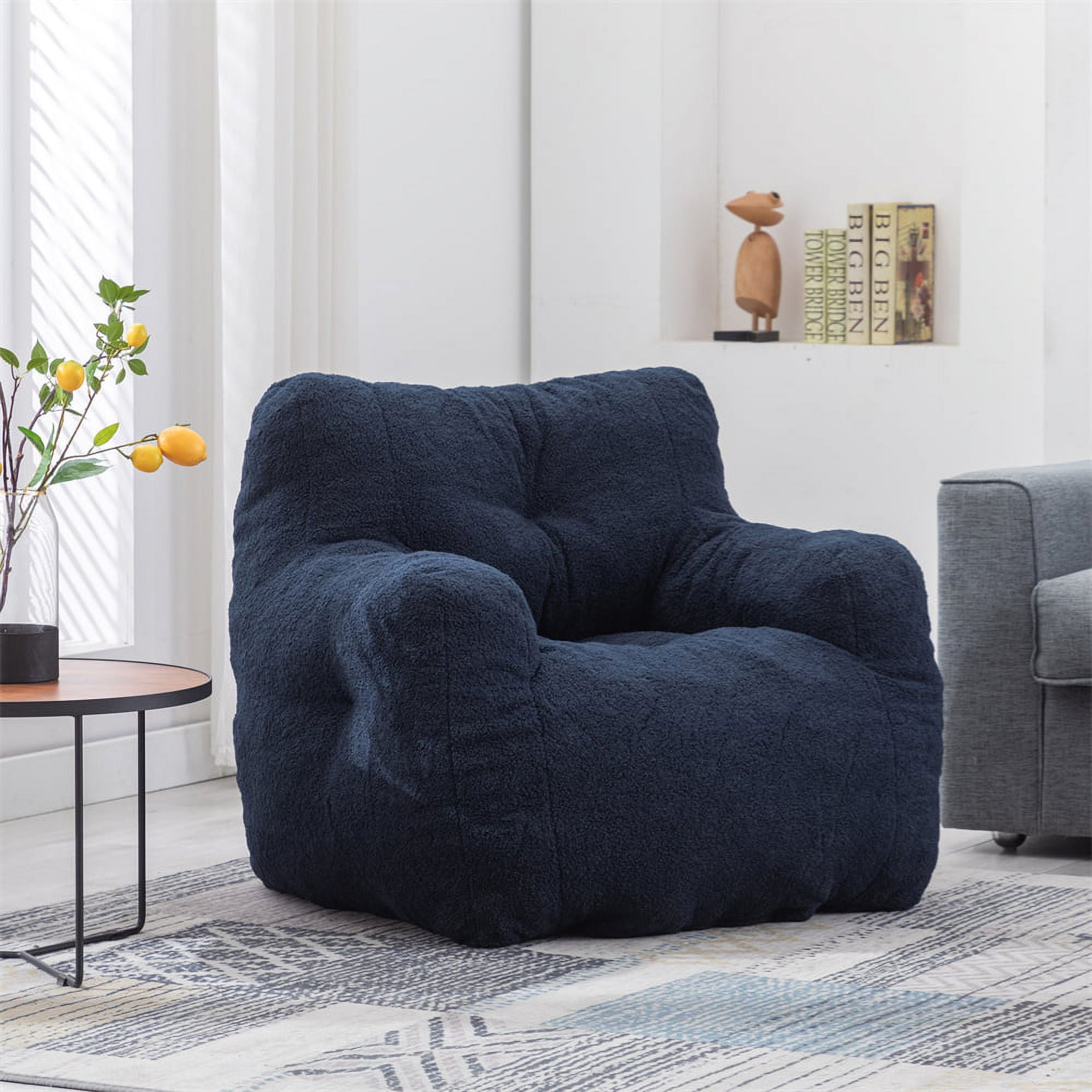 Soft Tufted Foam Bean Bag Chair for Adults Teens Fluffy Lazy Sofa Teddy Wool Bag Comfortable Couch Stuffed Sofa Reading Chair Lounge Chair for