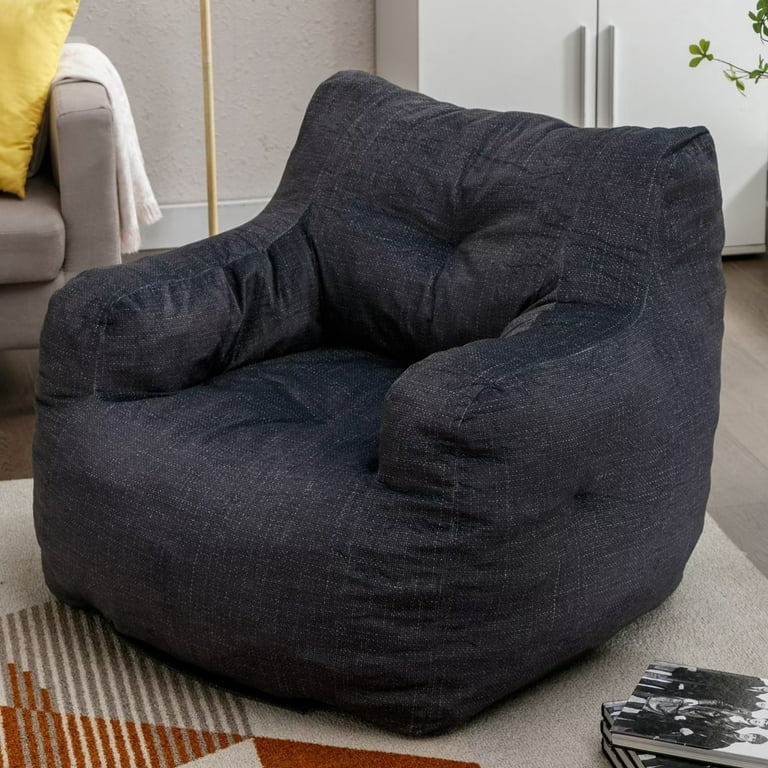 Soft Tufted Foam Bean Bag Chair, Memory Foam Bean Bag Chair with Cotton  Linen, Stuffed Foam Filled Furniture and Accessories, for Living Room  Bedroom Dorm Room, Dark Gray 