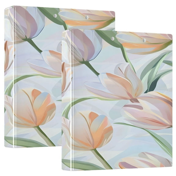 Soft Tulip Pattern 12.4x10.6in PVC Round Ring Binder, D-Ring 3-Hole, Metal Clip, 200 Sheets