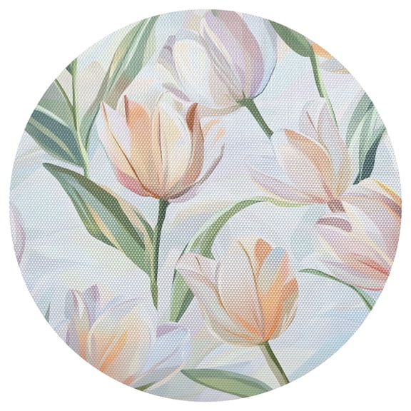 Soft Tulip Pattern 15.4in Diameter PVC Plate Mat, Heat-Resistant and Cuttable, Kitchen Decor
