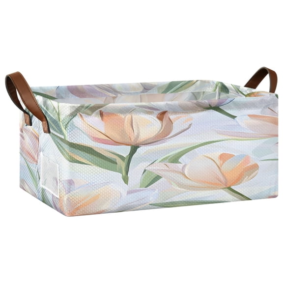 Soft Tulip Pattern Open Home Storage Bins Foldable Metal Frame Shelf Baskets 16.9x11.4x7.7in Water-Resistant