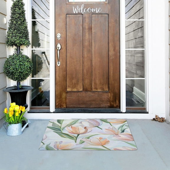 Soft Tulip Pattern Versatile Absorbent Door Mat, Non-Slip, Easy to Clean 32''x20''
