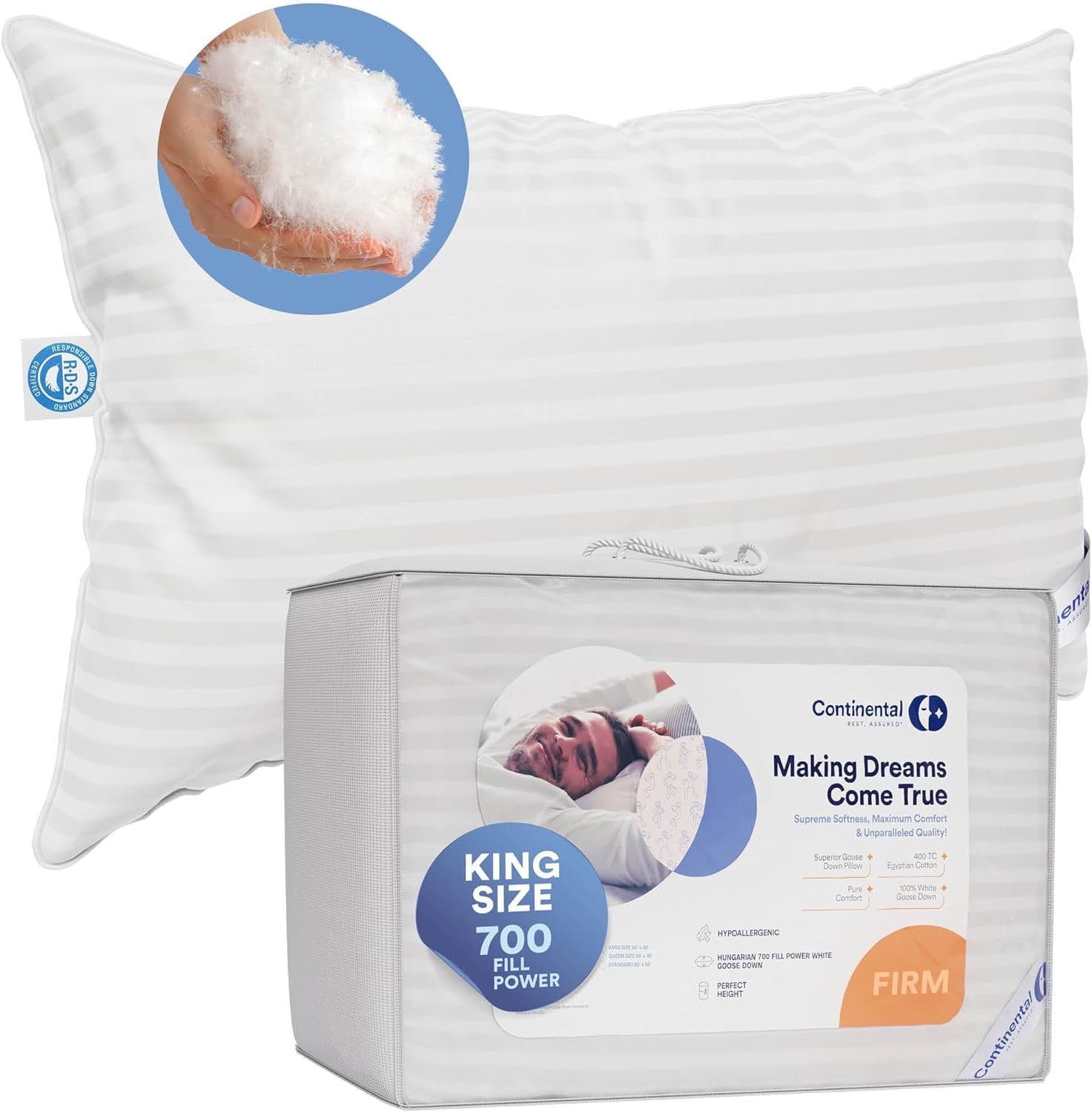 King Size White Goose Down Pillow with Cotton Cover